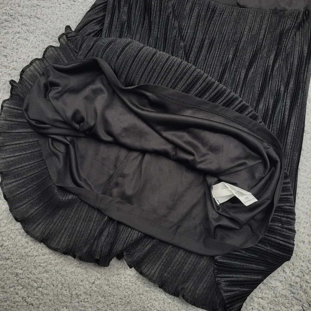 DKNY Black Dress Womens Size 10 Pleated‎ Midi Wrap V Neck Puff Long Sleeve